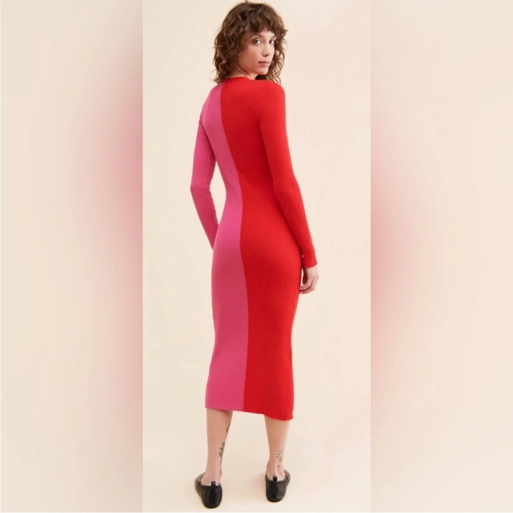 Anthropologie Red and Pink Long Sleeve Dress - Picture 2 of 5